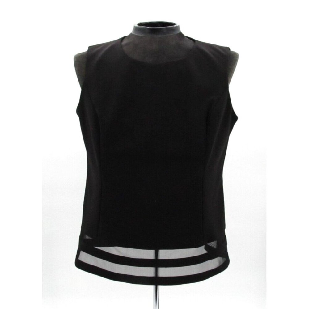 Calvin Klein Sleeveless Top Womens XL Black Sheer Hem Career Blouse Minimalist
